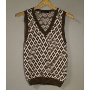 Brandy Melville Cream and Brown Pattered Vest